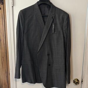 Jacqueline Ferrar Men's Charcoal Gray Plaid Double-Breasted Blazer